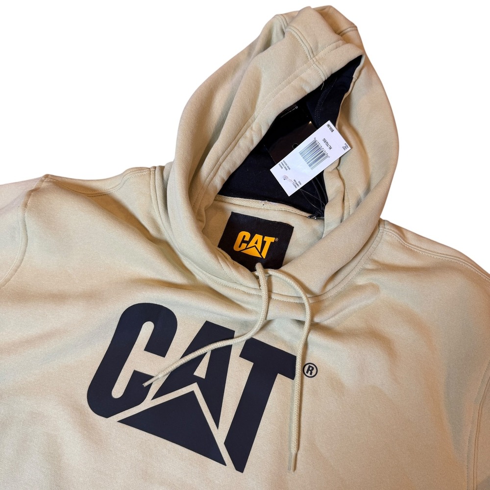 CAT Pullover Hoodie Mens XL Marsh Beige New Fleece Lined Cotton Blend Sweatshirt - Picture 3 of 4